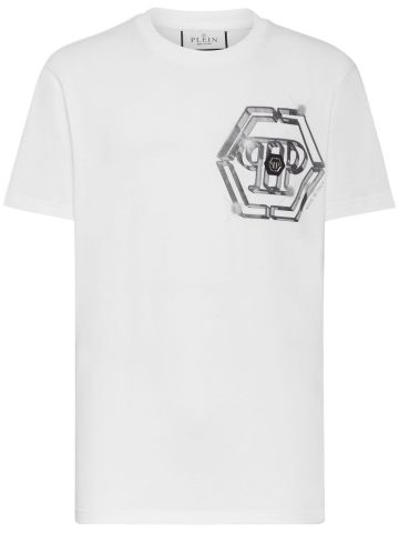 T-shirt bianca con stampa logo sul retro