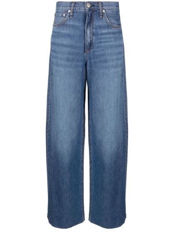 Washed-denim wide-leg jeans