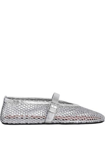 Silver laminated mesh ballet flats