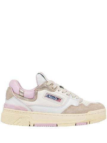 Sneakers Clc low in pelle bianca rosa e grigia