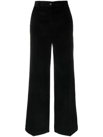 Black ribbed wide-leg pants