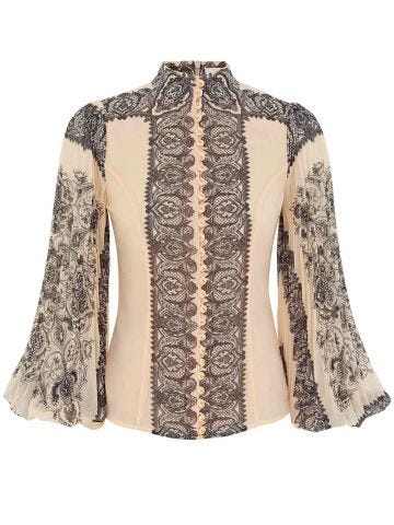 Sunray Pleated Blouse in Tea Paisley