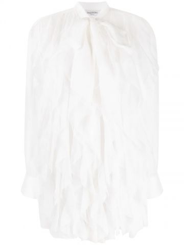White sheer ruffle-embellished silk blouse