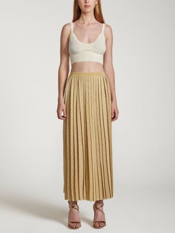 Gold pleated long Skirt with jacquard geometric pattern