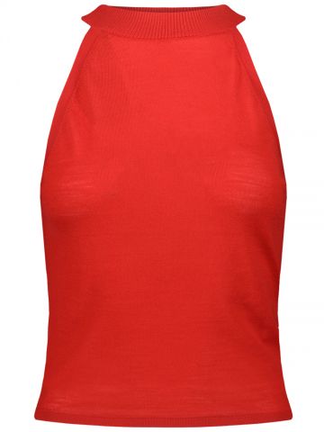 Red fine knit halterneck Top