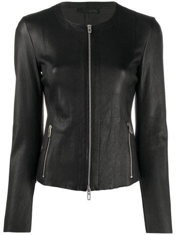 Black fitted leather jacket with zipper