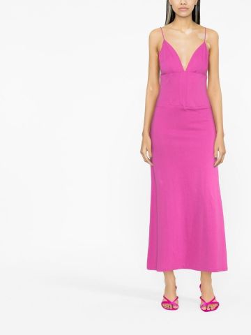 Pink V-neck midi dress