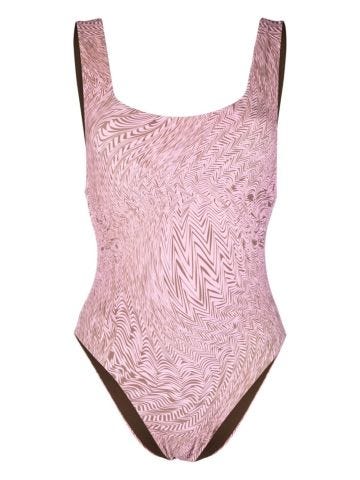 Pink one-piece swimming costume with zigzag print