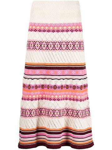 Multicoloured openwork midi skirt