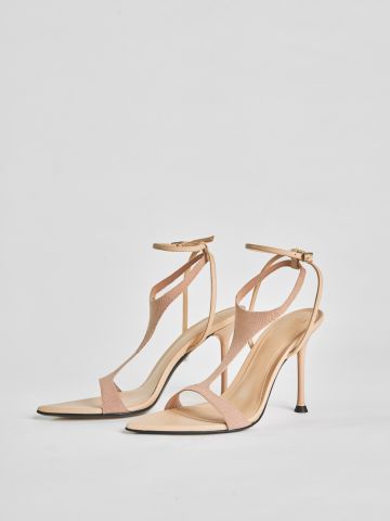 Jackie sandals in nude fabric with ankle strap