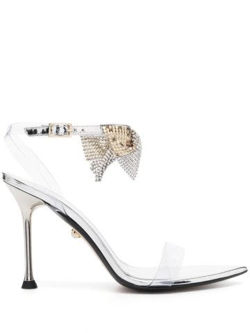 Silver sandal with clear pvc and crystals at the ankle