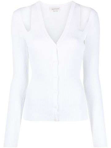 White cardigan with cut-out detail