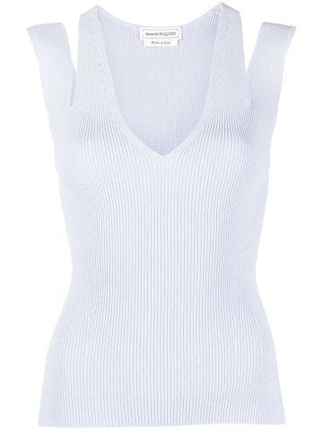 Light blue ribbed sleeveless top with cut-out detail