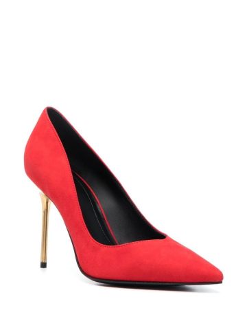 Ruby red decollete with gold stiletto heel