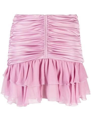 Pink draped mini skirt with ruffles
