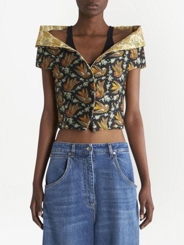 Multicoloured crop top with bare shoulders