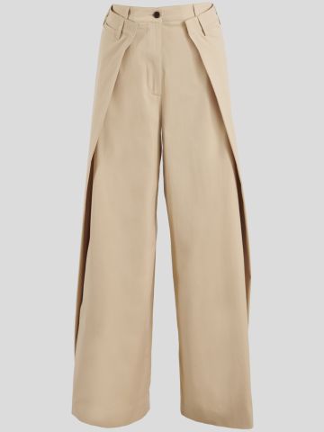 Pantalone pieghe beige in popeline di cotone