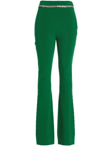 Pantalone verde a costine con dettaglio gioiello in vita
