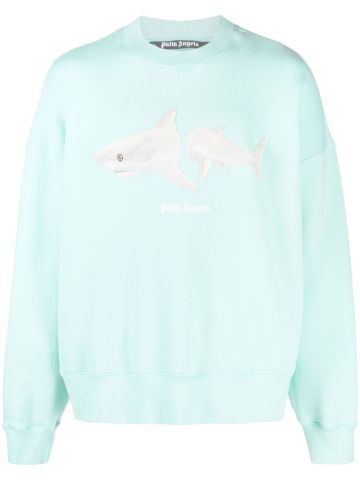 Blue round-neck sweatshirt with shark print