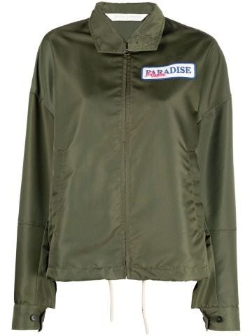 Green windbreaker jacket with embroidery