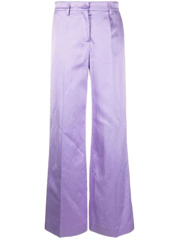 Lilac satin wide-leg tailored trousers