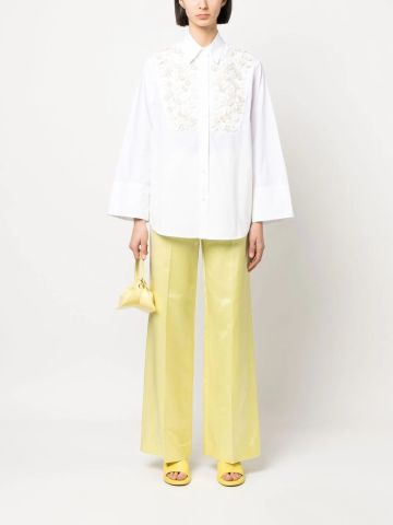 Yellow satin wide-leg tailored trousers