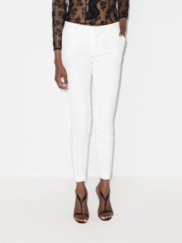 White slim trousers with front pleats