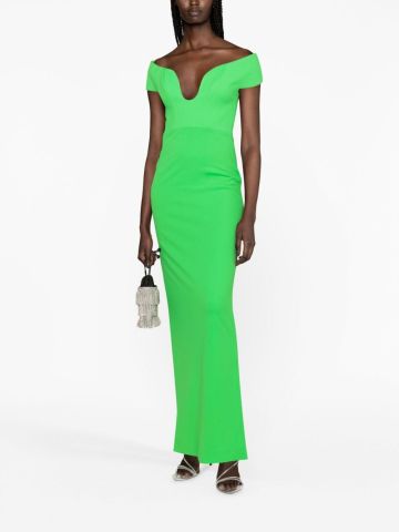 Marlowe green evening dress with bare shoulders