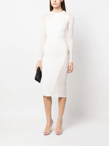 White midi dress with transparent inserts