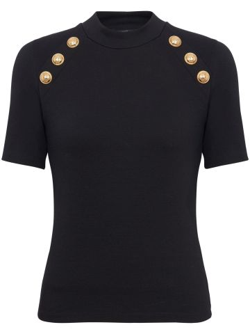 Blck 6-Button raglan-sleeve T-shirt