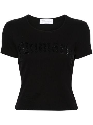 T-shirt nera con strass