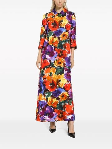 Floral-print long-length single-breasted coat