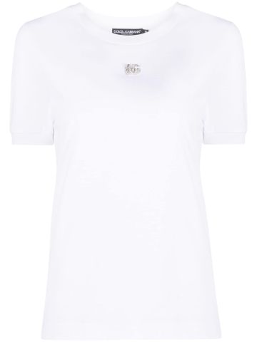 T-shirt bianca con logo di cristalli