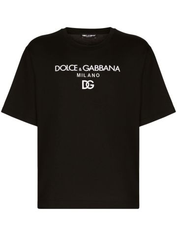 T-shirt nera con ricamo logo