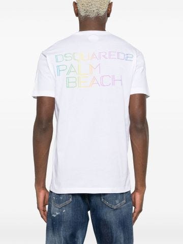White Palm Beach-print cotton T-shirt