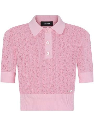 Pink openwork knit polo