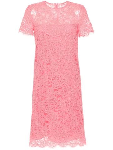 Pink floral-appliqué midi dress