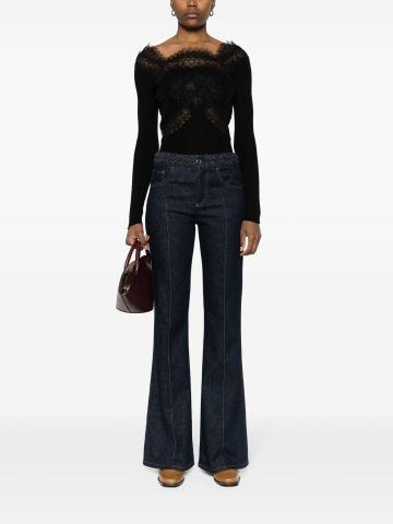 Black lace-detailing fine-ribbed top