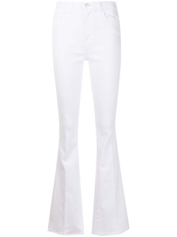 White high-rise flared jeans
