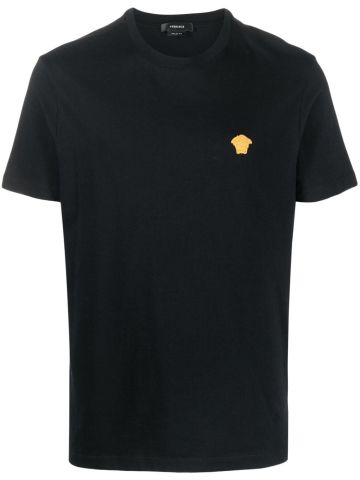 T-shirt nera con ricamo Medusa