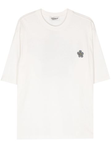 White T-shirt with logo print and flower