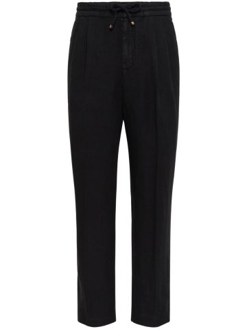 Black straight trousers with drawstring