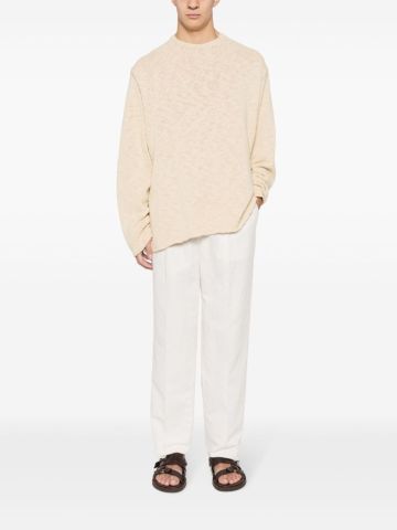 White straight trousers with drawstring