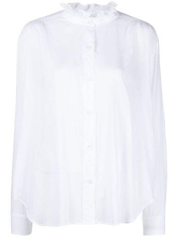 Frilled-neck cotton shirt