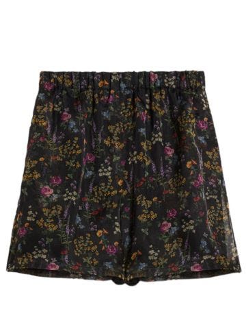 Floral silk organza shorts