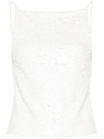 White sequin-embellished open-back top
