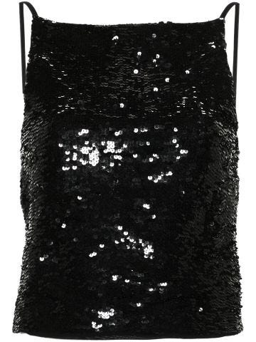 Black sequin-embellished open-back top