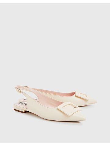 Soft Leather Lacquered Buckle Slingback Ballerinas