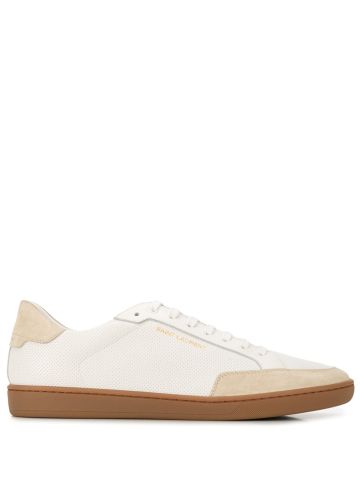 White court sneakers in perforated leather and suede