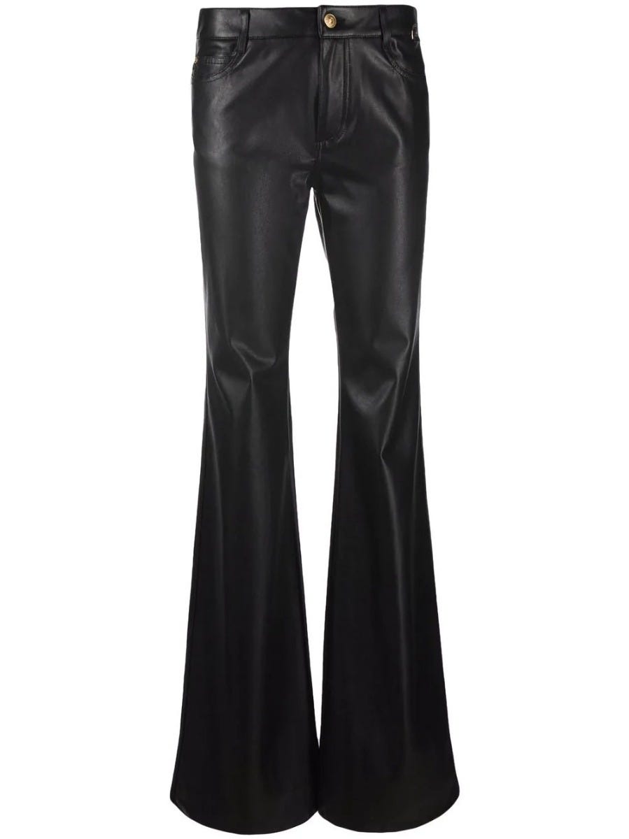 ERMANNO SCERVINO POLISHED FINISH BLACK FLARED TROUSERS